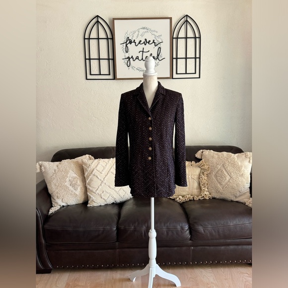 St. John Collection Brown & Blue Santana Knit Tweed Long Line Blazer Size US 4 - Picture 13 of 16